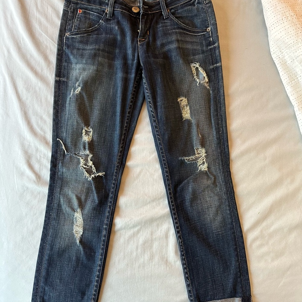 Hudson Jeans Blue Ankle Cropped Distressed Denim